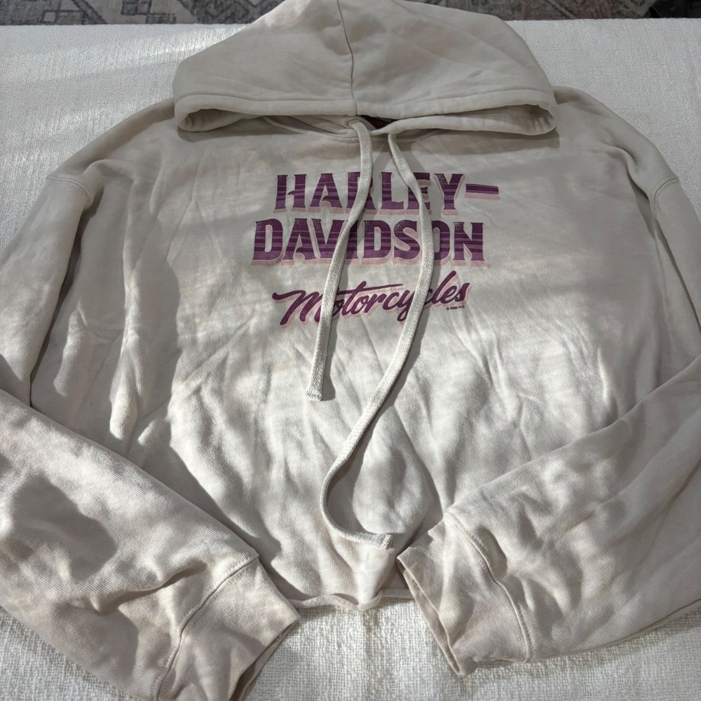Harley-Davidson Rattlesnake Mountain WA Cropped Hoodie XL Cream Purple Graphic